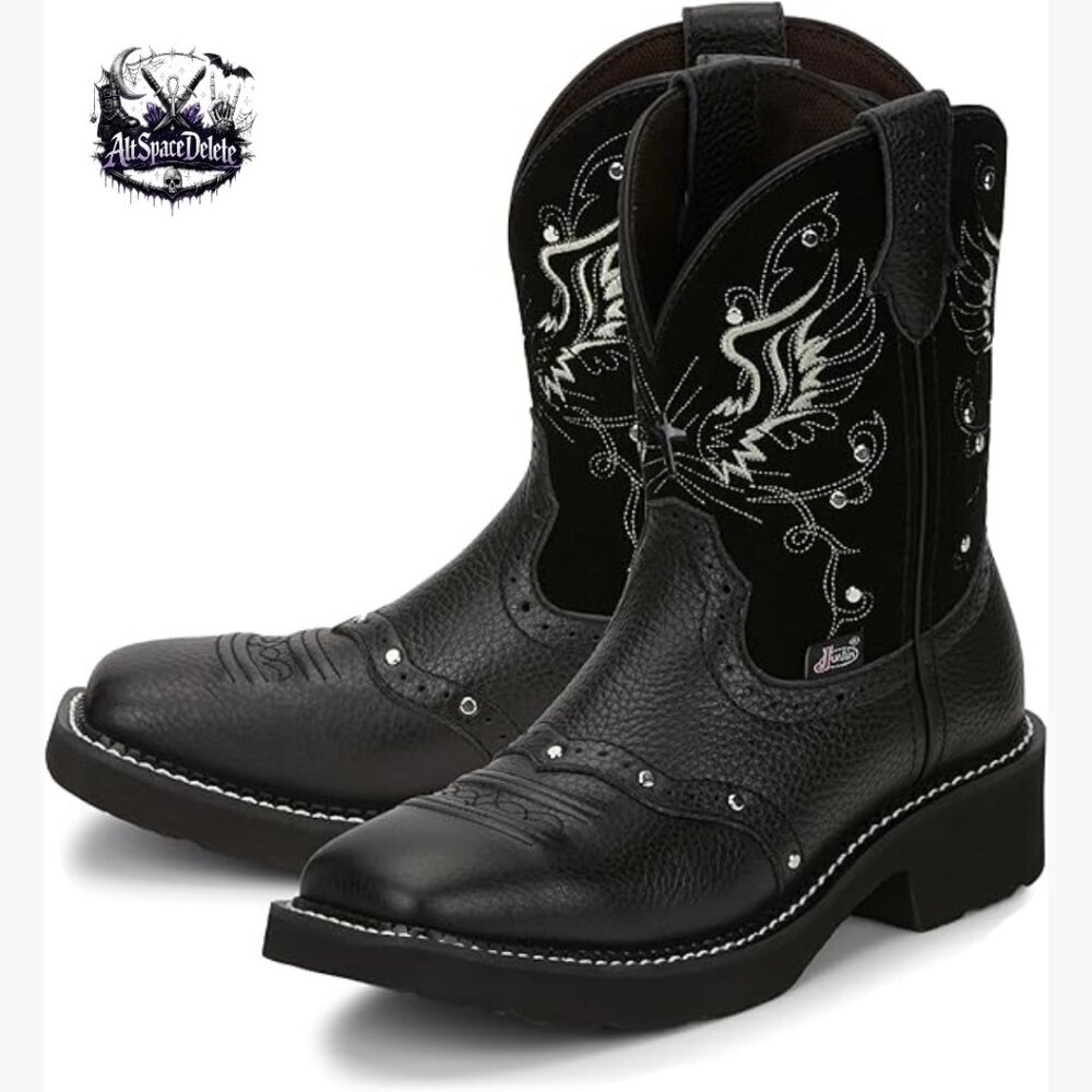 Women's Cowhide Leather Western Boots Square Toe Mid-Calf Pull-On